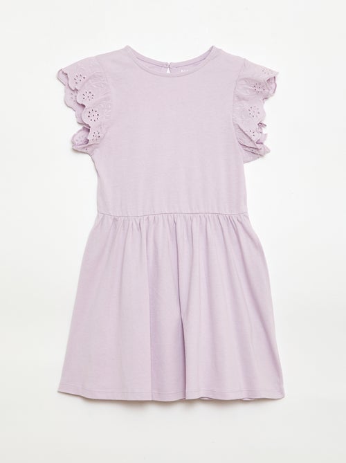 Vestido de punto con mangas cortas en bordado inglés - Kiabi