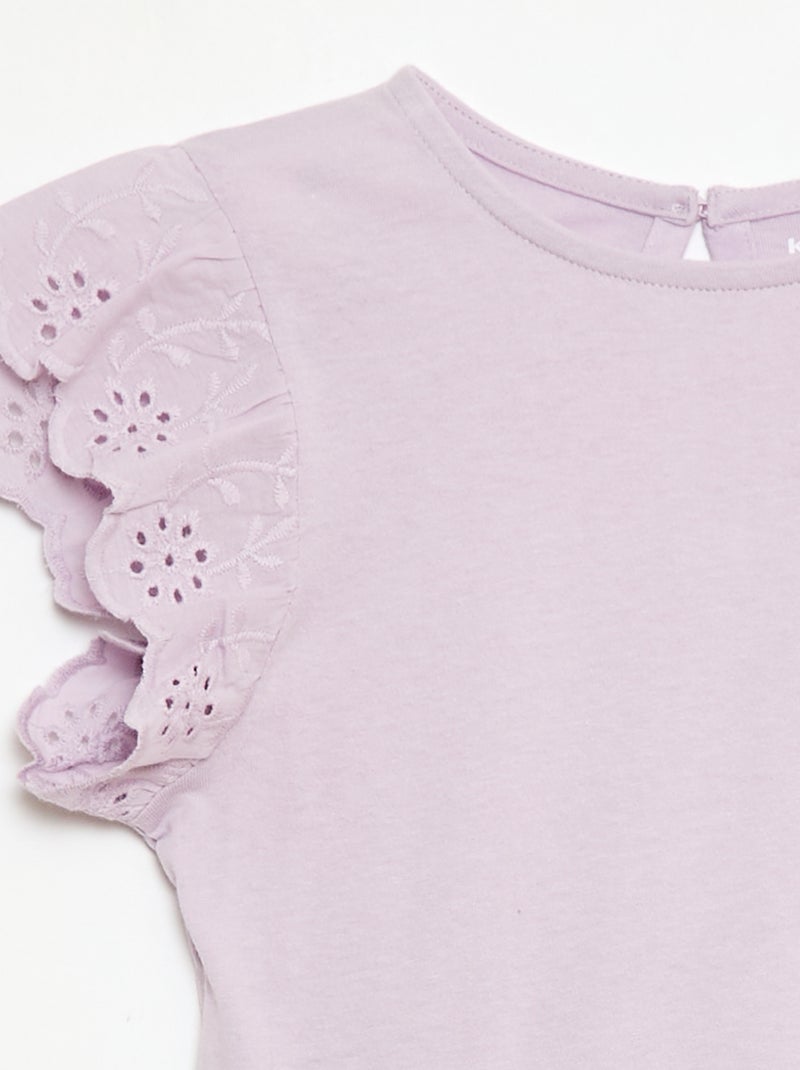 Vestido de punto con mangas cortas en bordado inglés Purpura - Kiabi