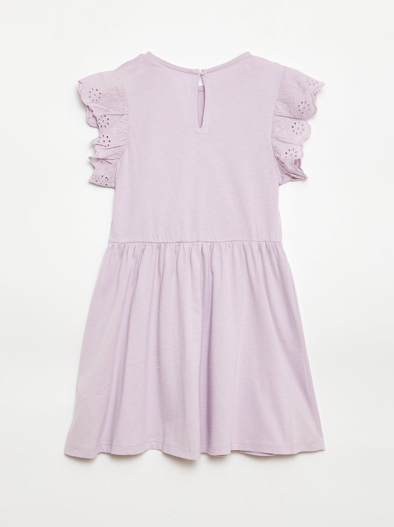 Vestido de punto con mangas cortas en bordado inglés Purpura - Kiabi