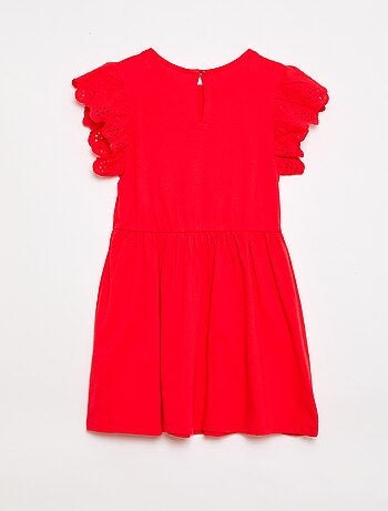 Vestido de punto con mangas cortas en bordado inglés