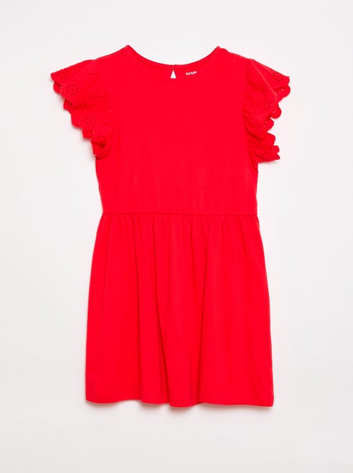 Vestido de punto con mangas cortas en bordado inglés - Kiabi