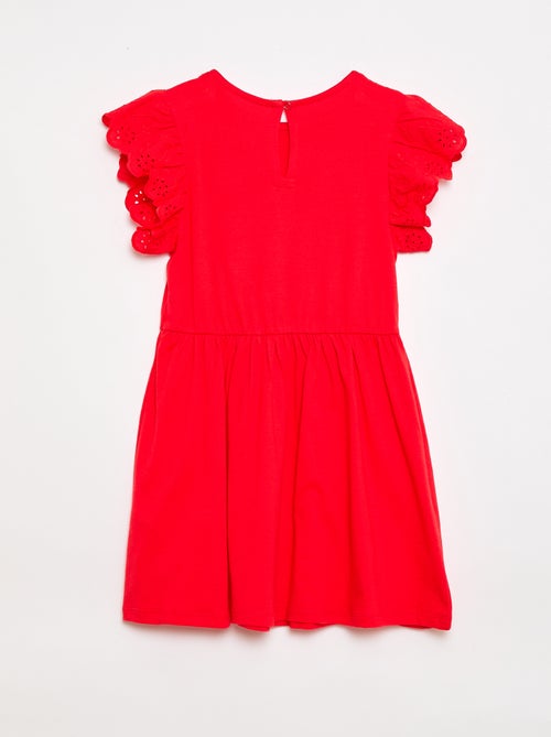 Vestido de punto con mangas cortas en bordado inglés - Kiabi