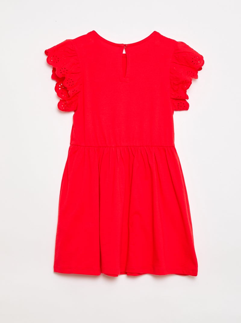 Vestido de punto con mangas cortas en bordado inglés Rojo - Kiabi