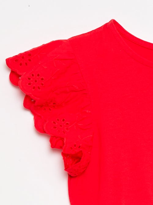 Vestido de punto con mangas cortas en bordado inglés - Kiabi