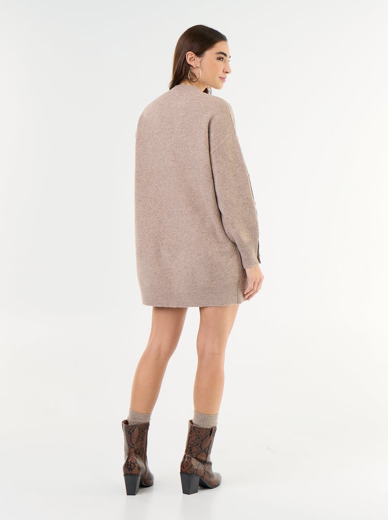 Vestido de punto corto con mangas abotonadas Beige - Kiabi