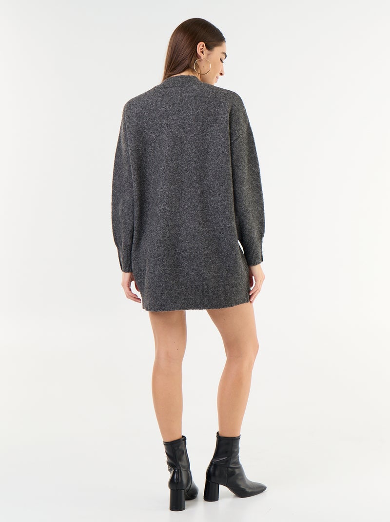 Vestido de punto corto con mangas abotonadas Gris - Kiabi