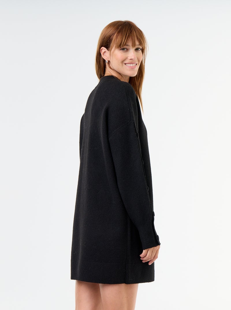 Vestido de punto corto con mangas abotonadas Negro - Kiabi