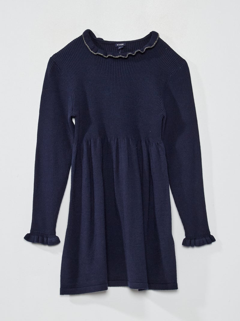 Vestido de punto de canalé azul - Kiabi