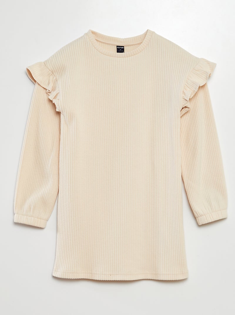 Vestido de punto de canalé BEIGE - Kiabi