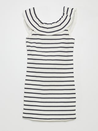 Vestido de punto de canalé con cuello bardot