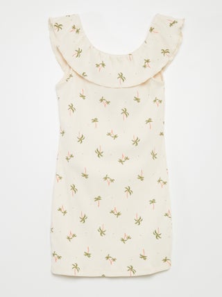 Vestido de punto de canalé con cuello bardot