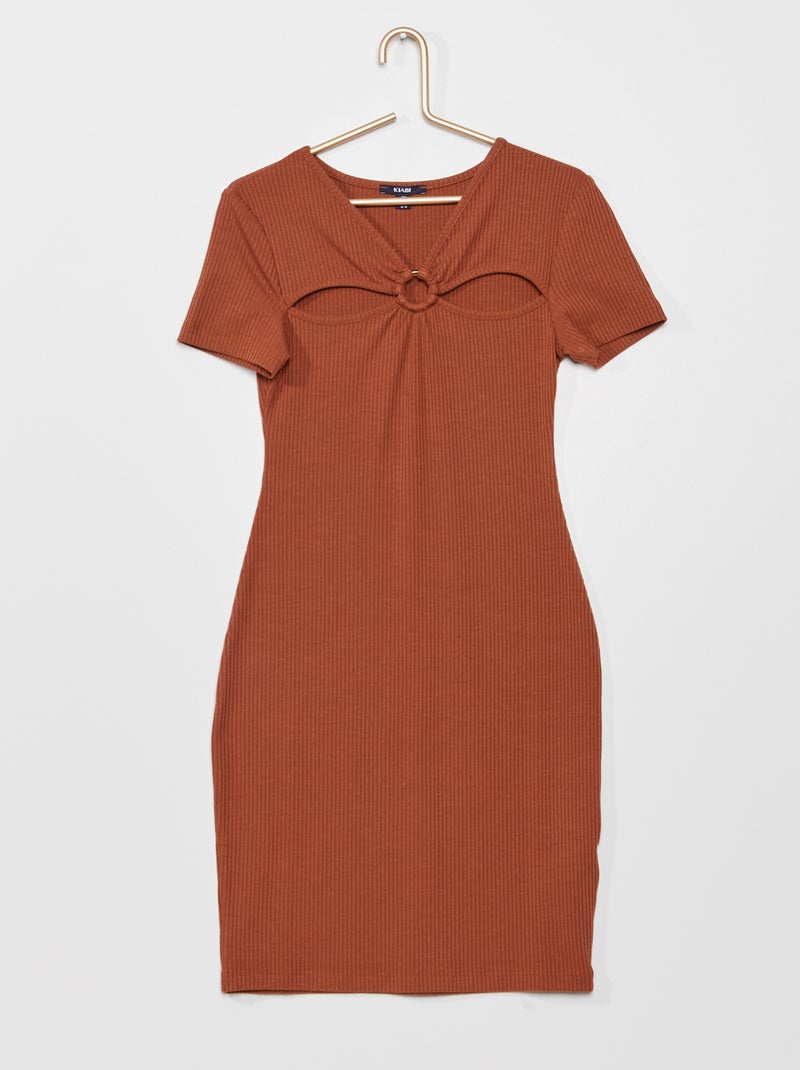Vestido de punto de canalé MARRON - Kiabi