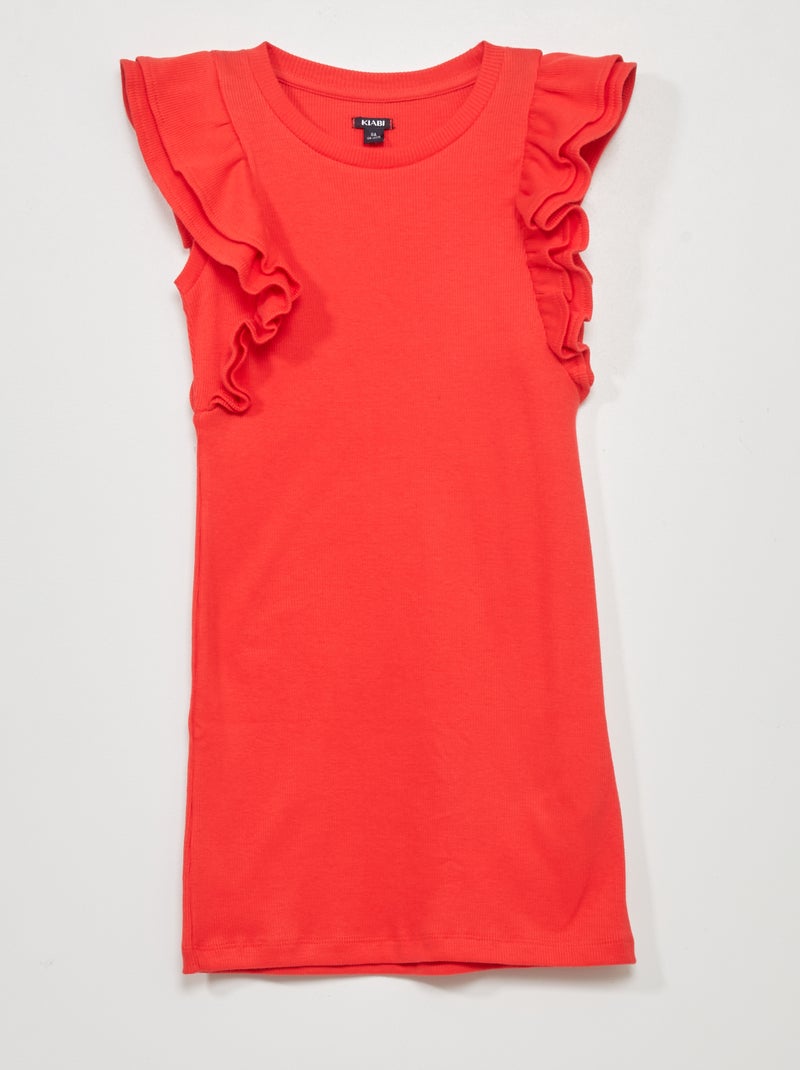 Vestido de punto de canalé rojo - Kiabi