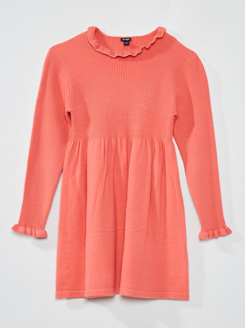 Vestido de punto de canalé rosa - Kiabi
