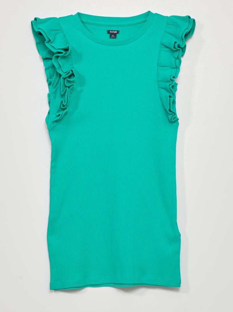 Vestido de punto de canalé Verde - Kiabi