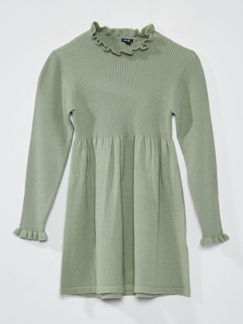 Vestido de punto de canalé verde gris - Kiabi