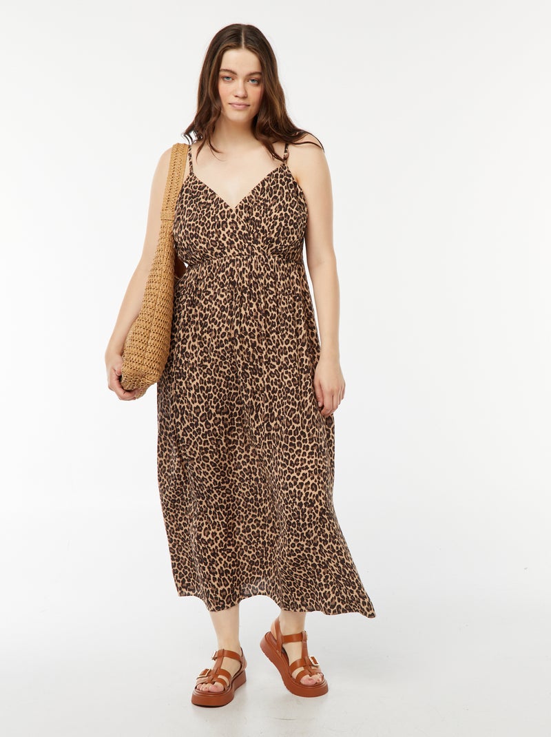 Vestido de punto de crepé con tirantes finos Beige - Kiabi