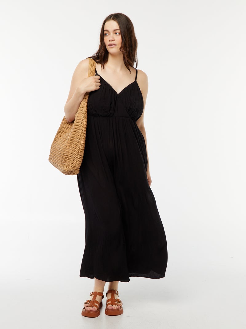 Vestido de punto de crepé con tirantes finos negro - Kiabi