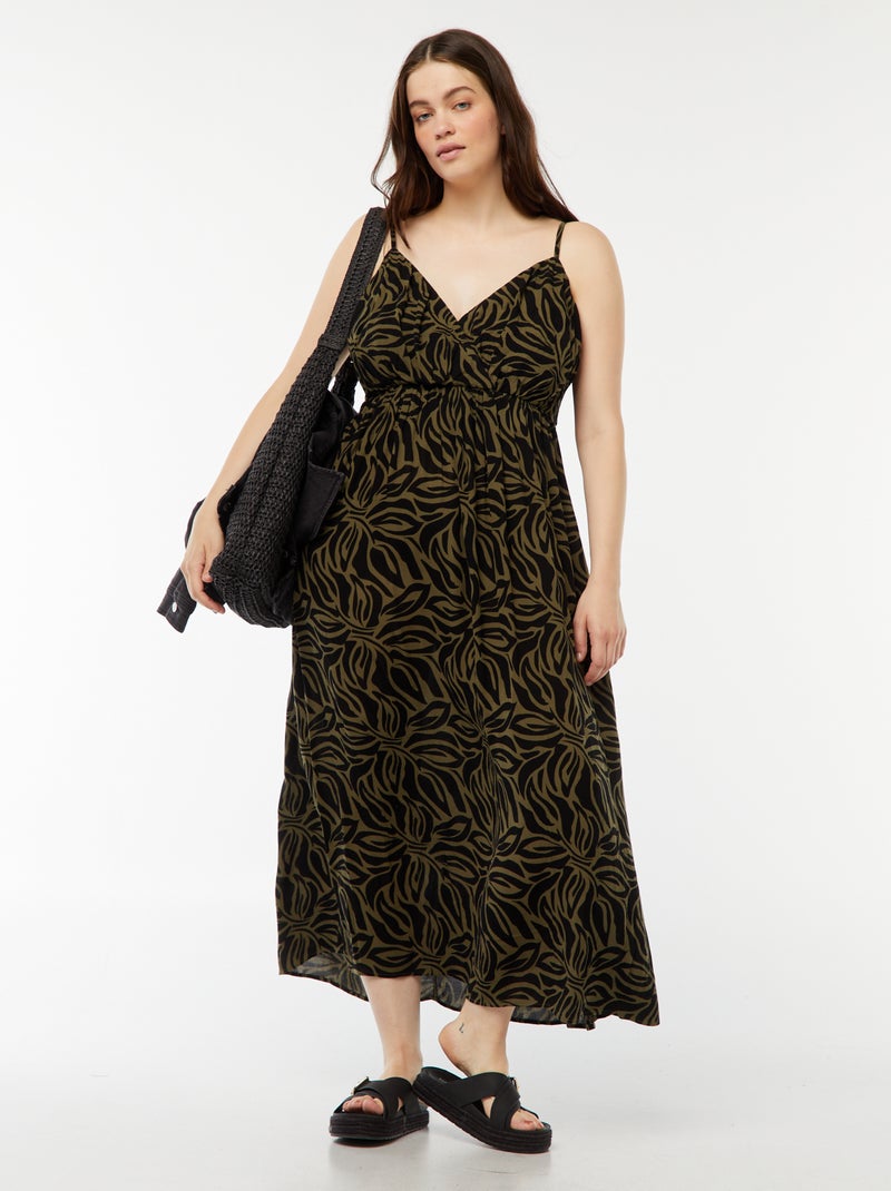 Vestido de punto de crepé con tirantes finos Verde - Kiabi