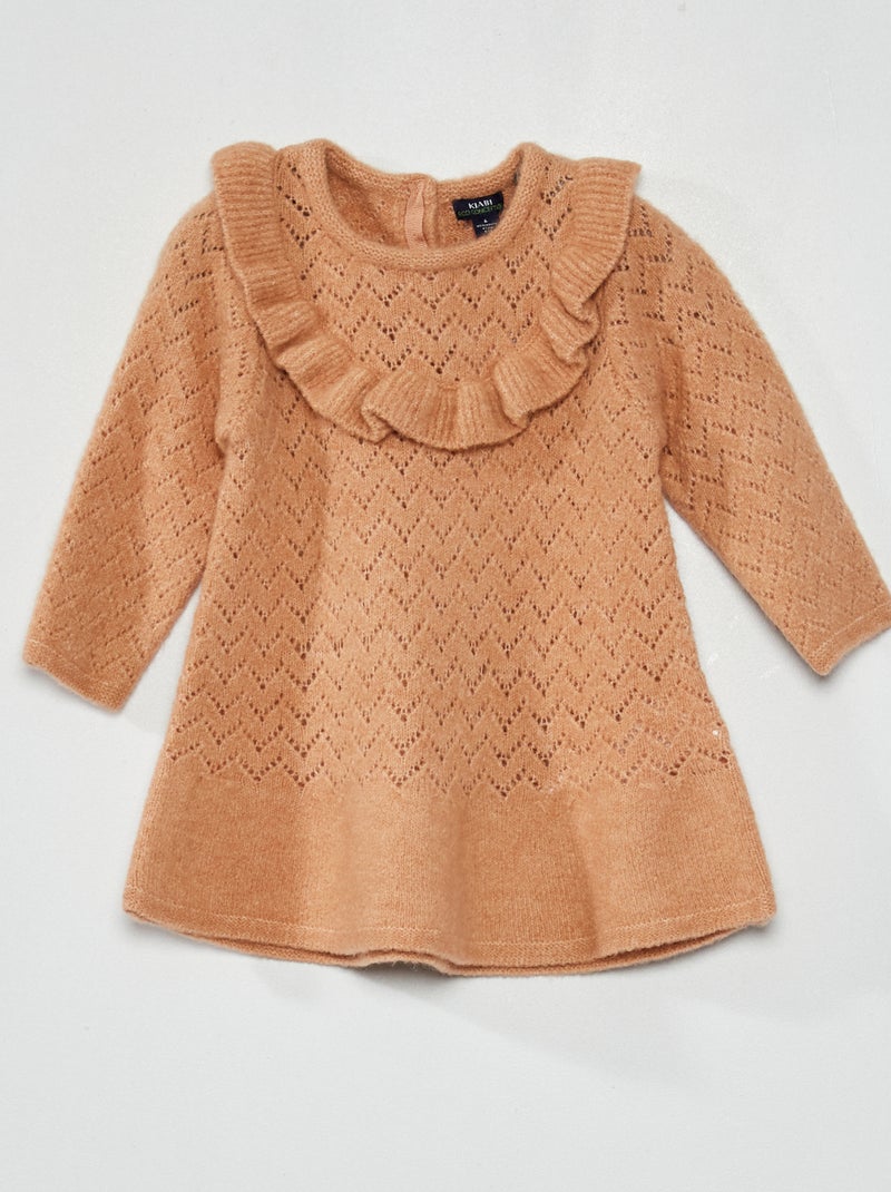 Vestido de punto de fantasía con volantes BEIGE - Kiabi