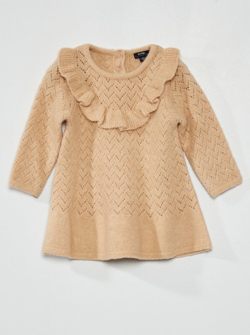 Vestido de punto de fantasía con volantes BEIGE - Kiabi