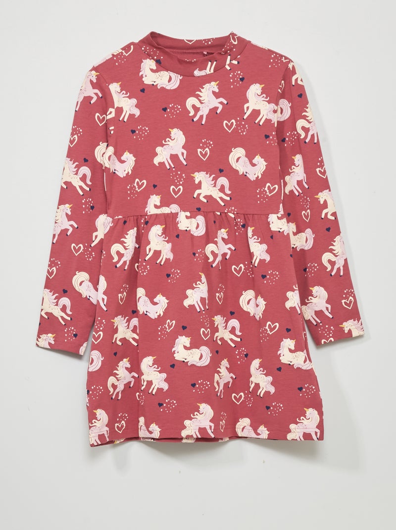 Vestido de punto de manga larga 'unicornio' ROJO - Kiabi