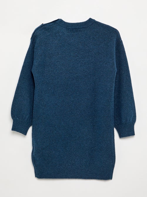 Vestido de punto de manga larga y cuello abotonado - Kiabi