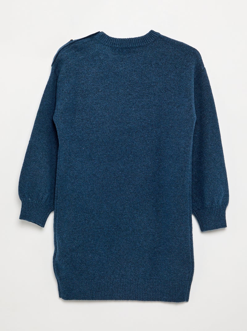 Vestido de punto de manga larga y cuello abotonado Azul - Kiabi