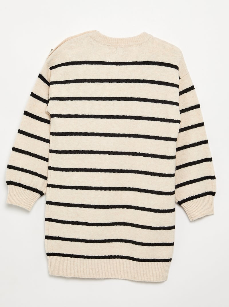 Vestido de punto de manga larga y cuello abotonado Beige - Kiabi