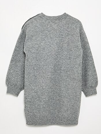Vestido de punto de manga larga y cuello abotonado