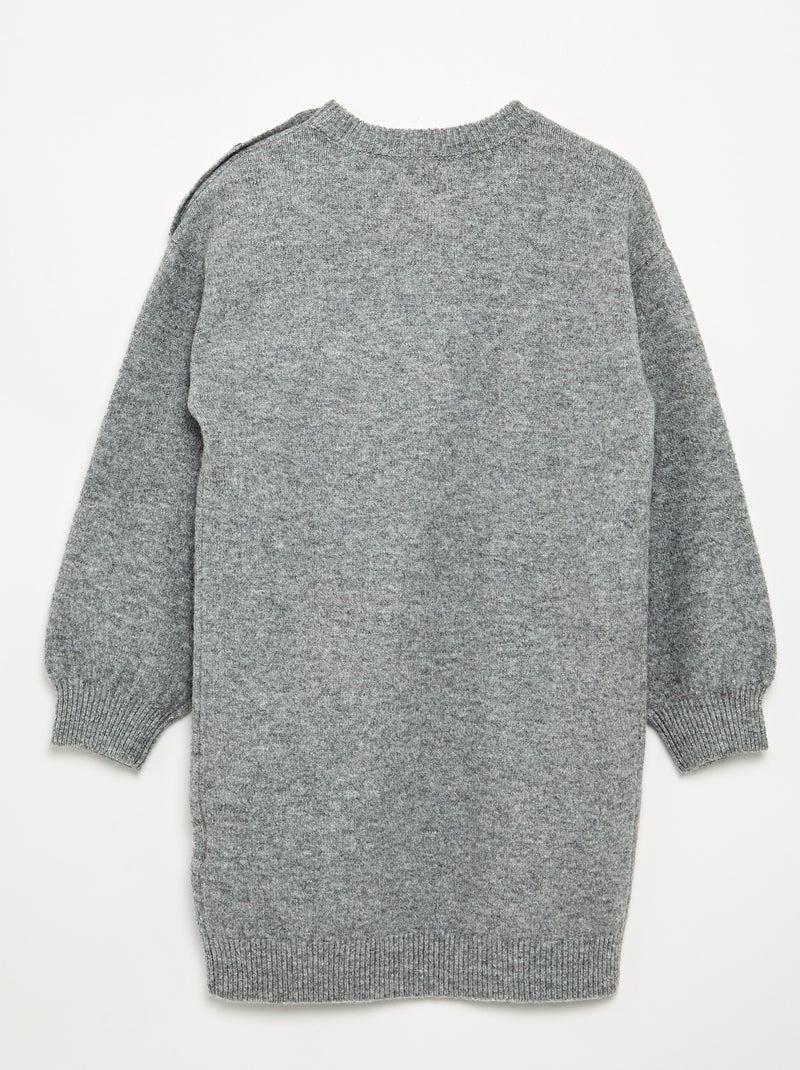 Vestido de punto de manga larga y cuello abotonado Gris - Kiabi