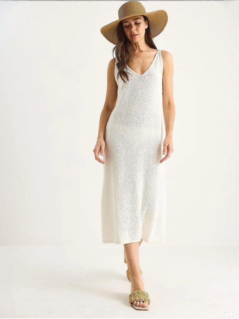 Vestido de punto de verano con tirantes y detalle de rayas en la espalda lucci Beige arcilla - Kiabi