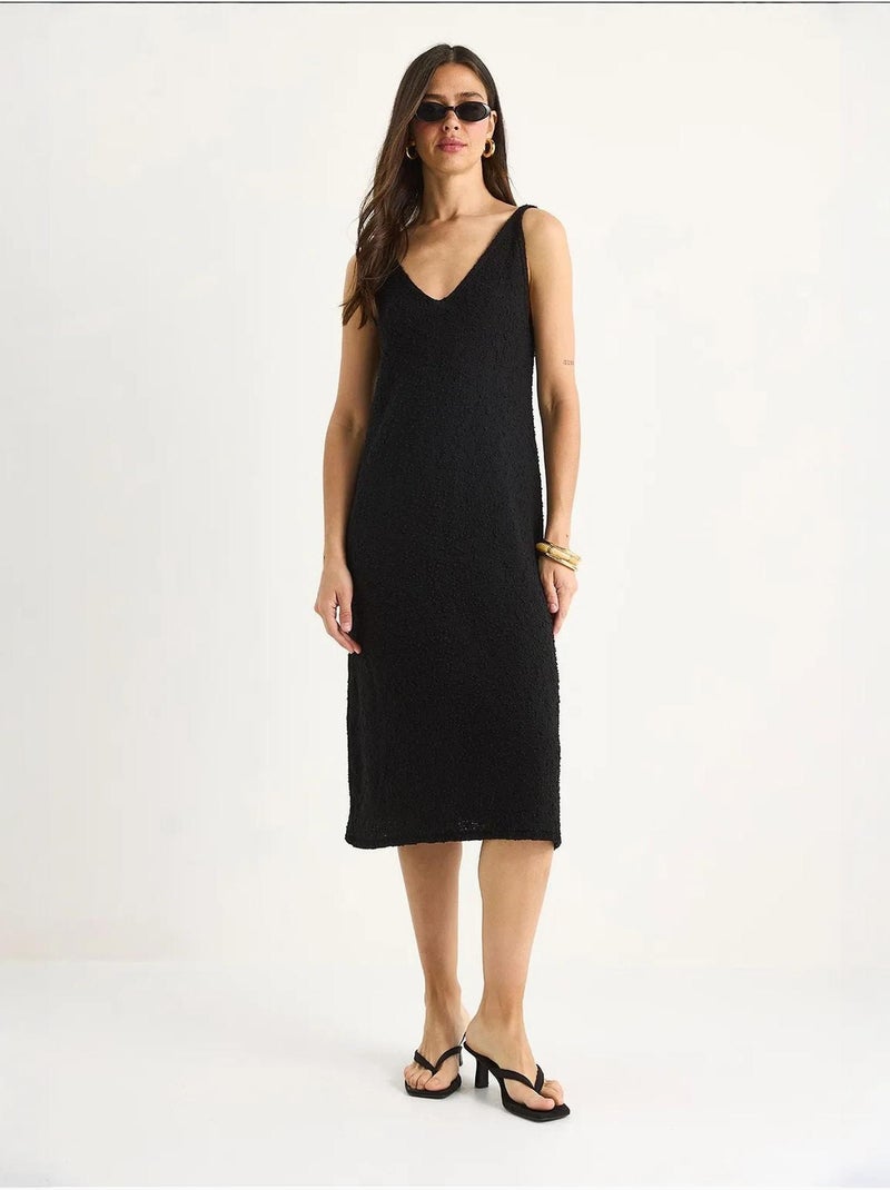 Vestido de punto de verano con tirantes y detalle de rayas en la espalda lucci Negro - Kiabi