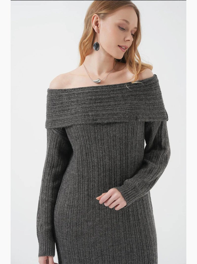 Vestido de punto extragrande con hombros descubiertos de bdart Gris negro - Kiabi