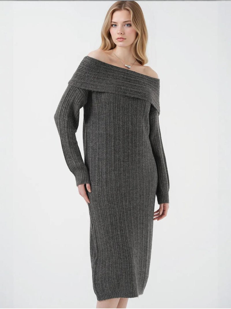 Vestido de punto extragrande con hombros descubiertos de bdart Gris negro - Kiabi