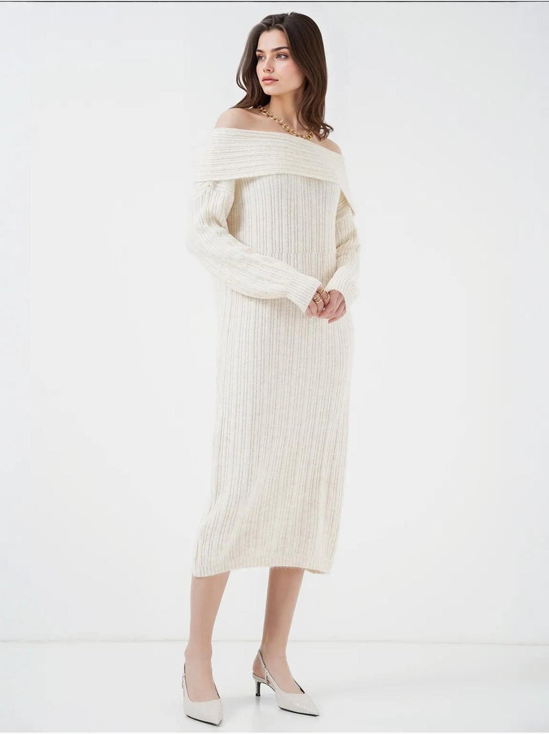Vestido de punto extragrande con hombros descubiertos de bdart Marfil - Kiabi