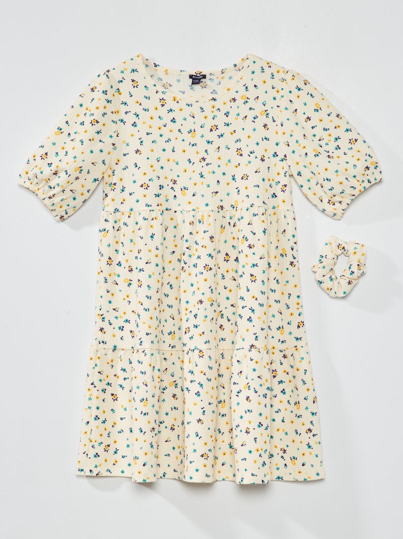 Vestido de punto gofrado a capas BLANCO - Kiabi