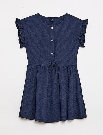 Vestido de punto gofrado abotonado en la parte delantera