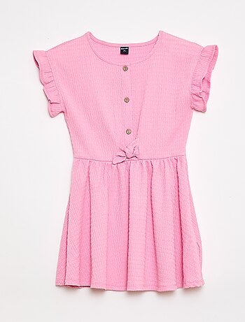 Vestido de punto gofrado abotonado en la parte delantera