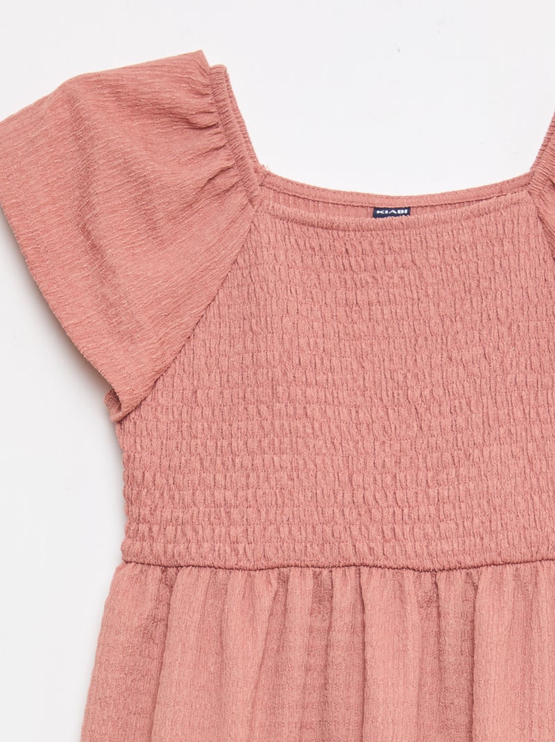 Vestido de punto gofrado liso Rosa - Kiabi