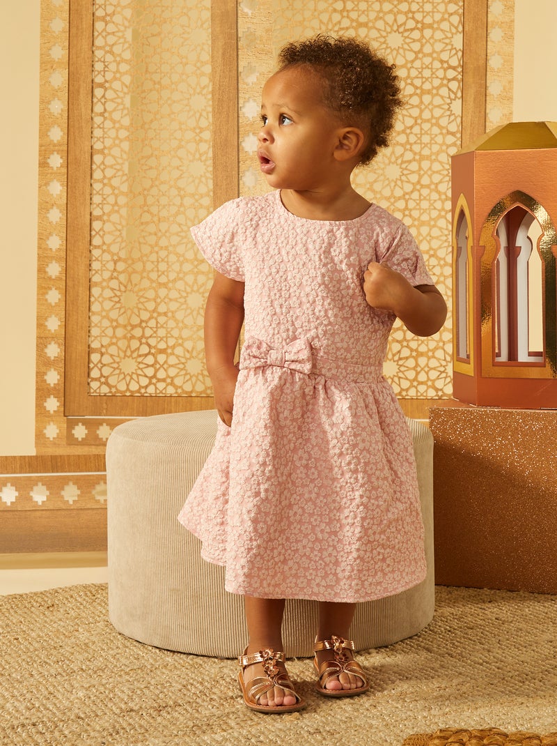 Vestido de punto grueso de fiesta bordados 'flores' ROSA - Kiabi
