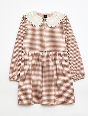 Vestido de punto jacquard con cuello Claudine