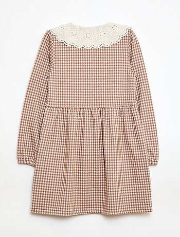 Vestido de punto jacquard con cuello Claudine