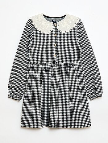 Vestido de punto jacquard con cuello Claudine