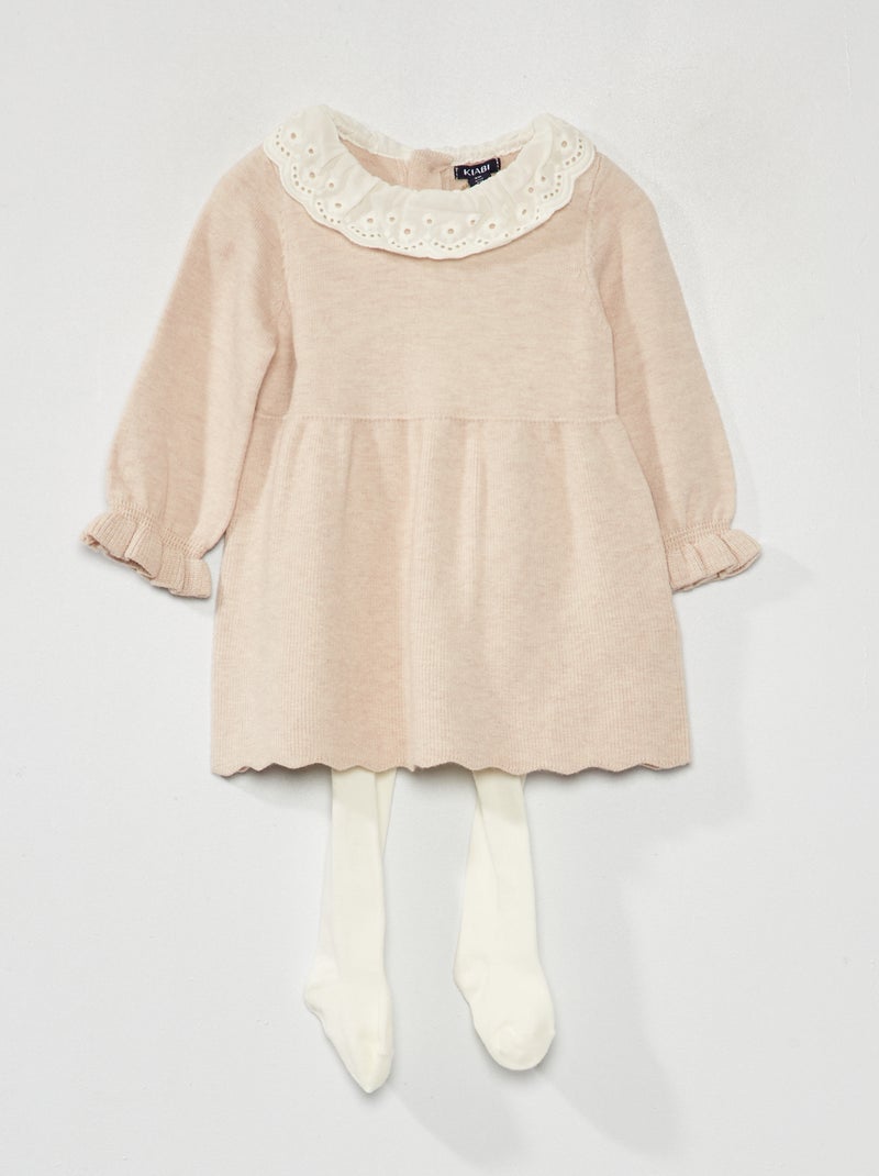 Vestido de punto + leotardos - 2 piezas BEIGE - Kiabi