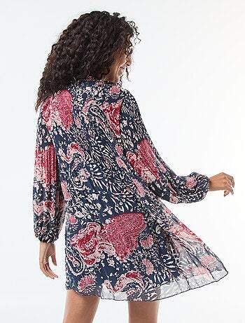 Vestido de punto ligero y fruncido + Lazo en el cuello