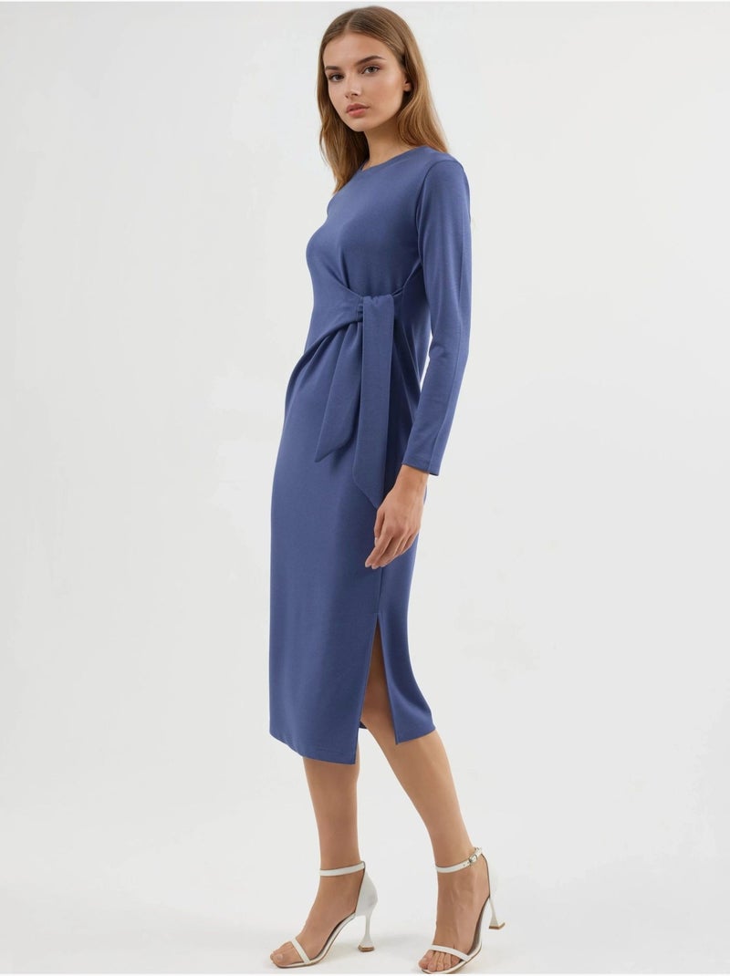Vestido de punto midi con cuello redondo hiccup Azul claro - Kiabi
