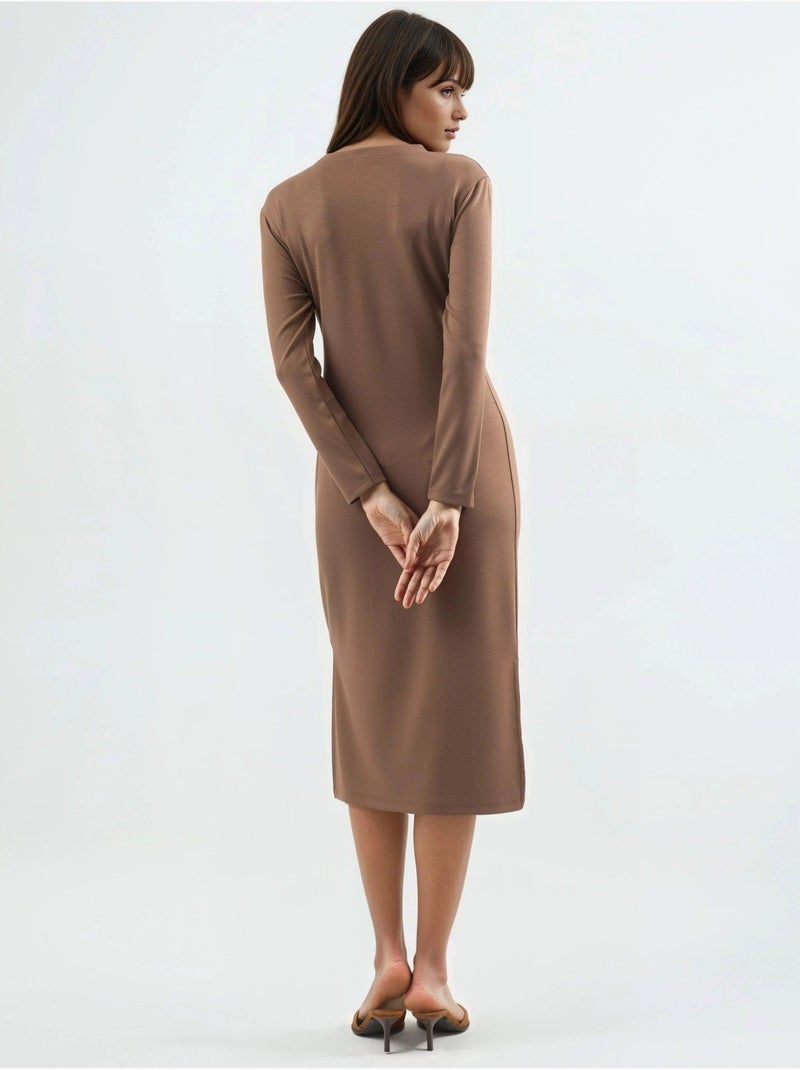 Vestido de punto midi con cuello redondo hiccup Camel - Kiabi