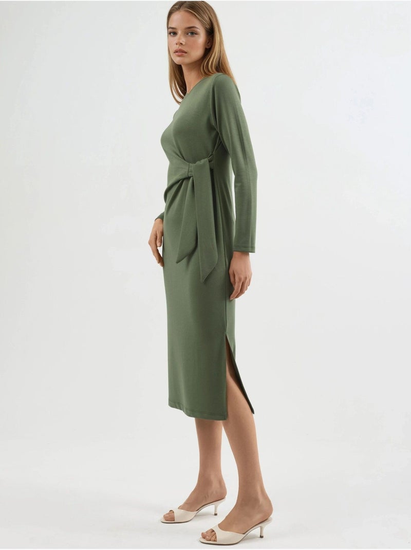 Vestido de punto midi con cuello redondo hiccup Caqui - Kiabi
