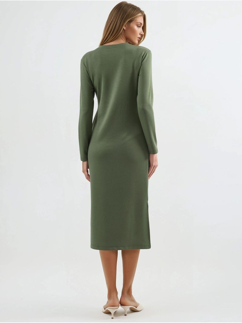Vestido de punto midi con cuello redondo hiccup Caqui - Kiabi